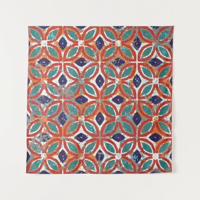 Geometric tiles: ethnic vintage background. tapestry (Front)