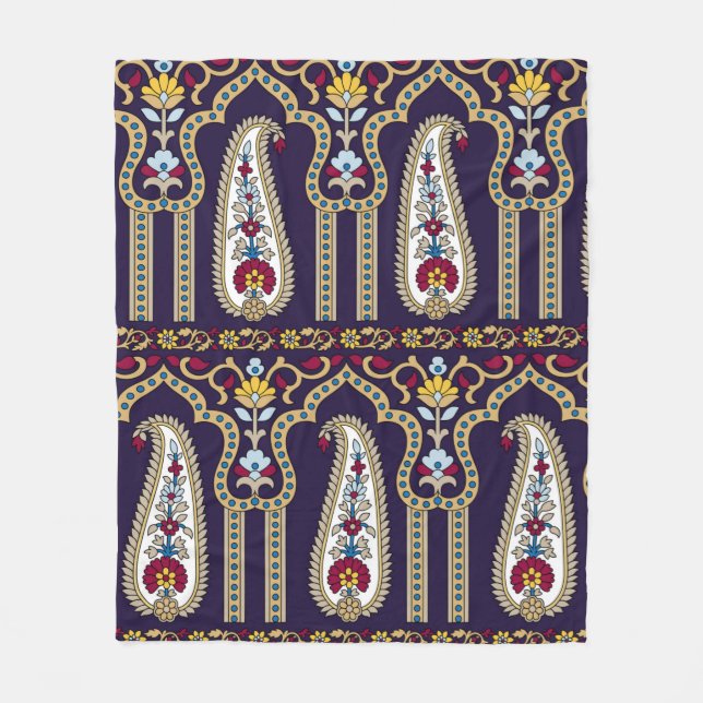 Geometric traditional paisley pattern with border  fleece blanket (Front)