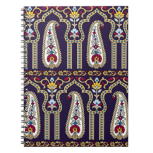 Geometric traditional paisley pattern with border notebook