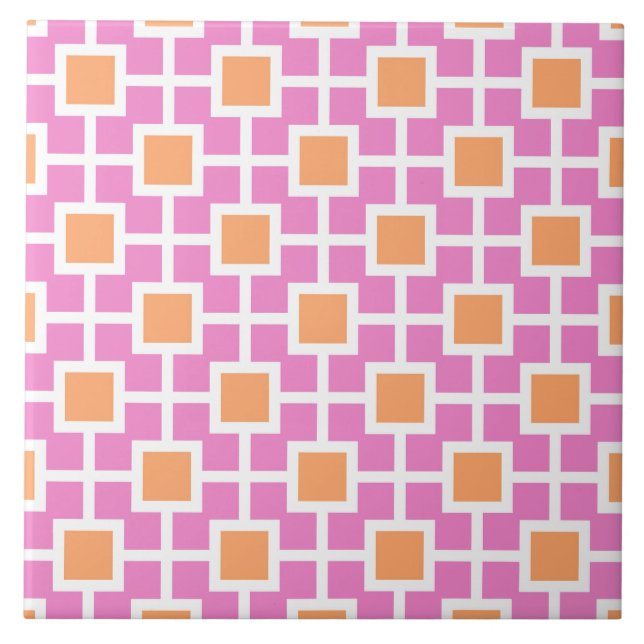Geometric Trellis Pattern in Pink & Orange Tile (Front)