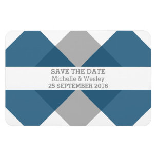 Geometric Triad Save the Date Magnet Blue Grey
