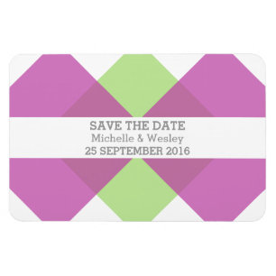 Geometric Triad Save the Date Magnet Fuchsia Green