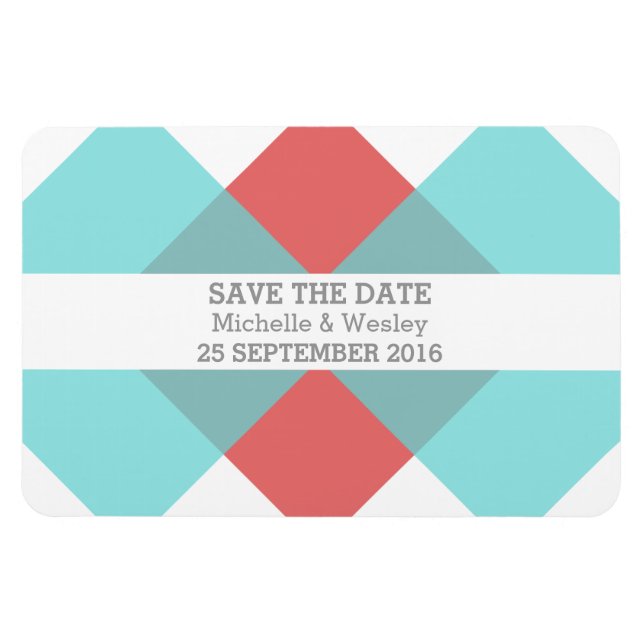 Geometric Triad Save the Date Magnet Teal Red (Horizontal)