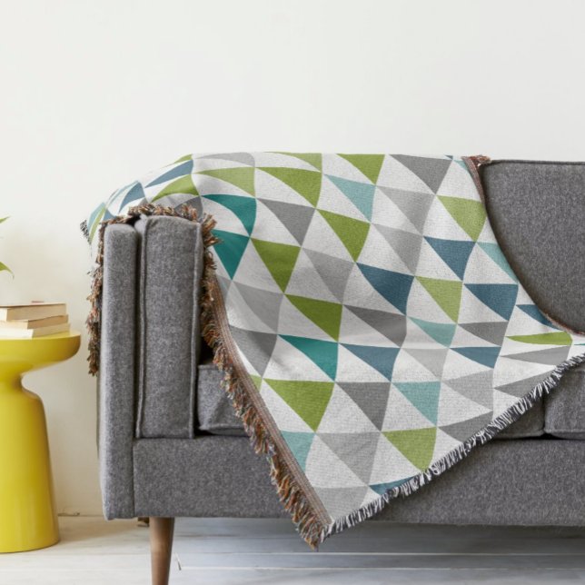 Geometric Triangle Navy Green Grey Modern Abstract Throw Blanket (Creator Uploaded)