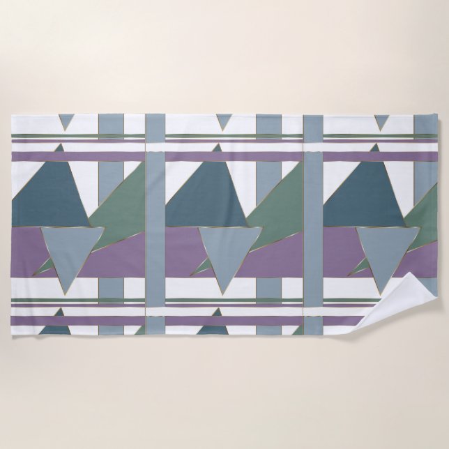 Geometric Triangle Pattern  Blue Violet Green Beach Towel (Front)