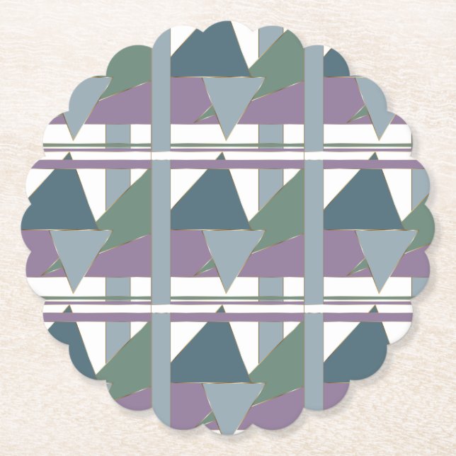 Geometric Triangle Pattern  Blue Violet Green Paper Coaster (Front)