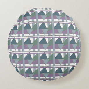 Geometric Triangle Pattern Blue Violet Green Round Cushion
