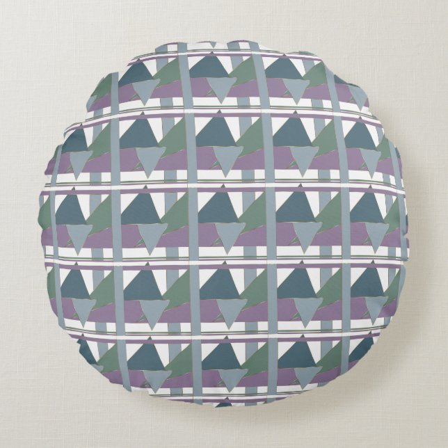 Geometric Triangle Pattern  Blue Violet Green Round Cushion (Front)