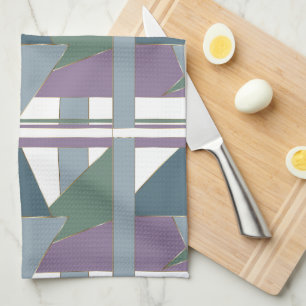 Geometric Triangle Pattern Blue Violet Green Tea Towel