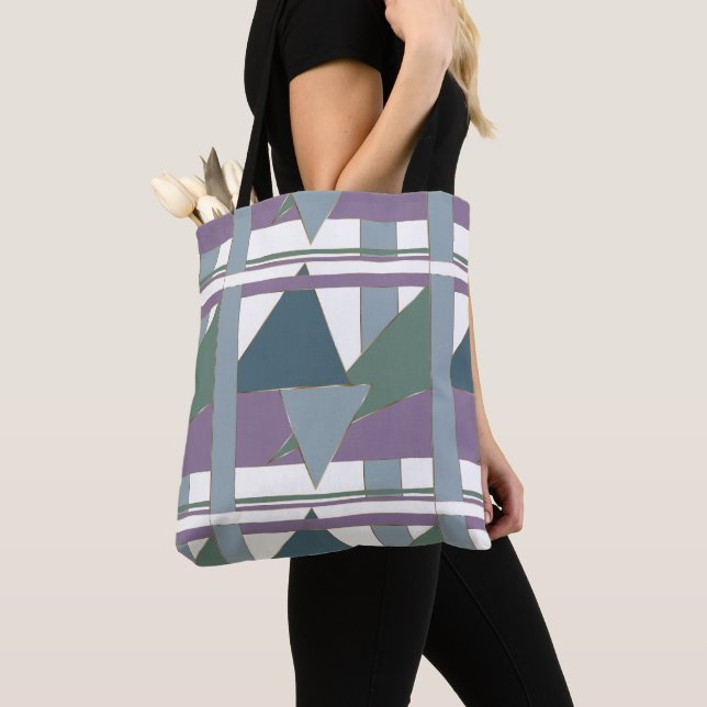 Geometric Triangle Pattern  Blue Violet Green Tote Bag (Close Up)
