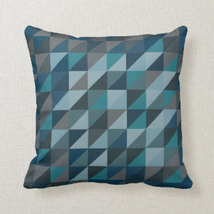 Geometric Triangle Pattern in Blue and Grey Cushion