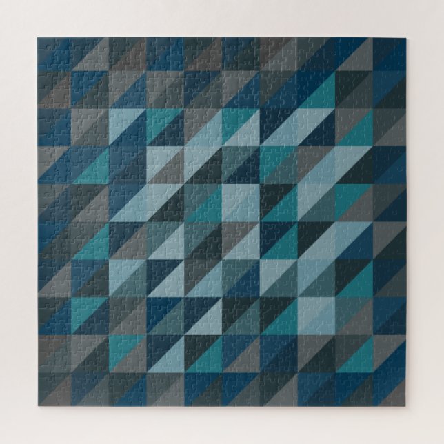 Geometric Triangle Pattern in Blue and Grey Jigsaw Puzzle (Vertical)