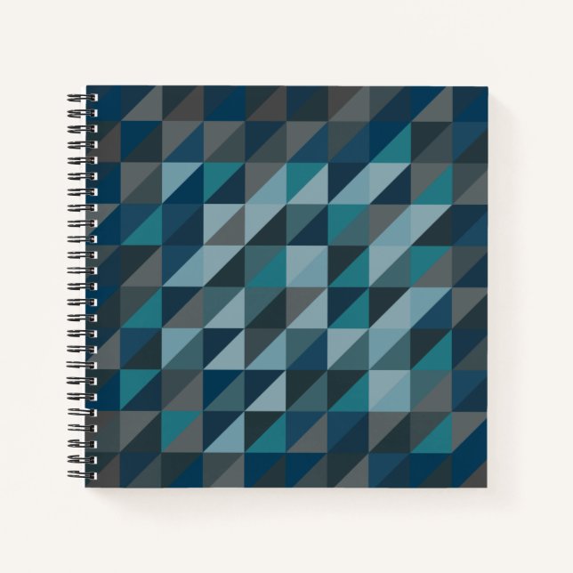 Geometric Triangle Pattern in Blue and Grey Notebook (Front)