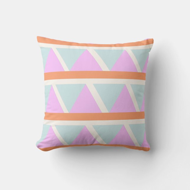 Geometric Triangle Pattern in Pastel Aqua and Pink Cushion (Front)