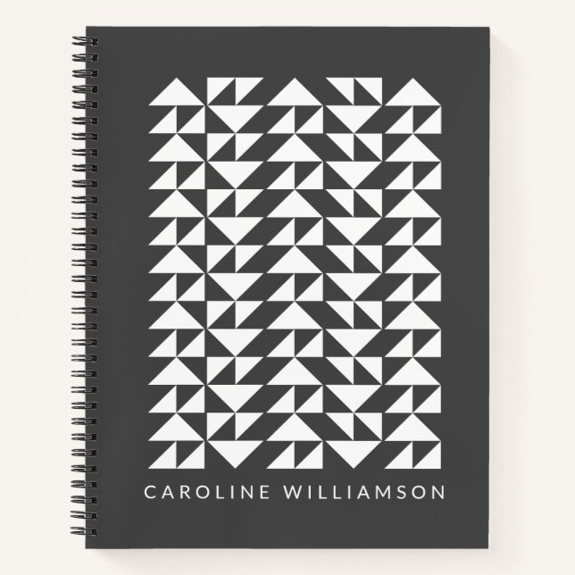 Geometric Triangle Shapes Pattern in Black Notebook (Front)