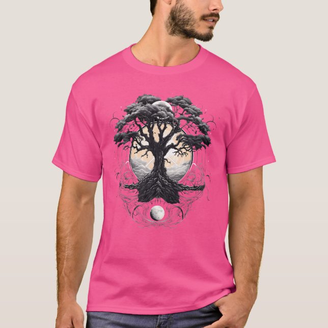 Geometric Triangle Tree Life Yin Yang Moon Phase Y T-Shirt (Front)