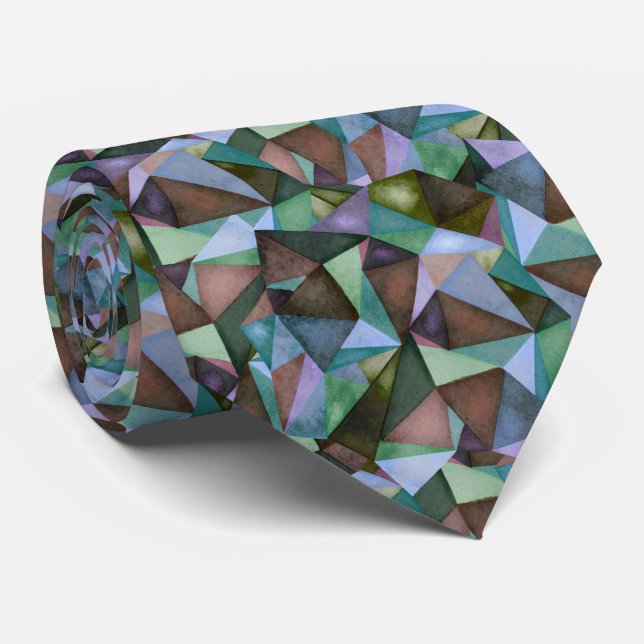 Geometric Triangle Vintage Green Patterned Tie (Rolled)