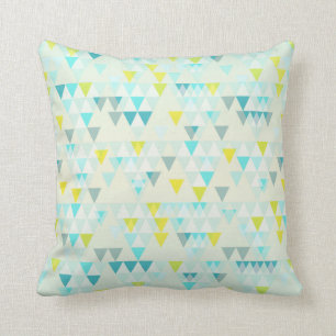Geometric Triangles Aqua Blue White Yellow Pattern Cushion