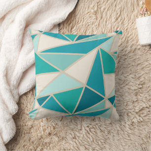 Geometric Triangles, Coastal Turquoise Lagoon Blue Cushion
