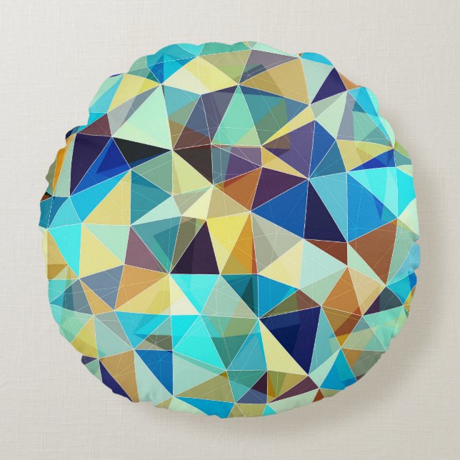 Geometric Triangles: Colourful Abstract Pattern Round Cushion (Front)