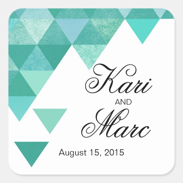 Geometric Triangles Favour Decal | teal turquoise Square Sticker (Front)
