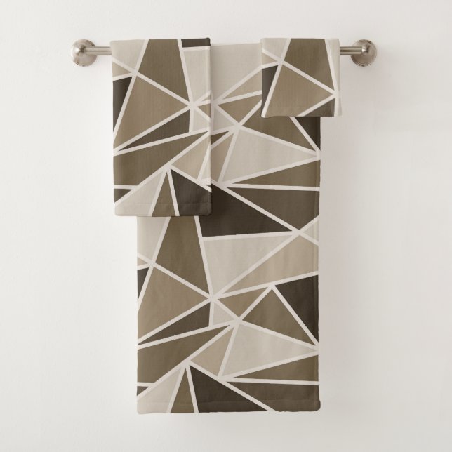 Geometric Triangles in Monochromatic Brown, Beige Bath Towel Set (Insitu)
