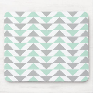 Geometric Triangles Mint Green Grey White Pattern Mouse Pad