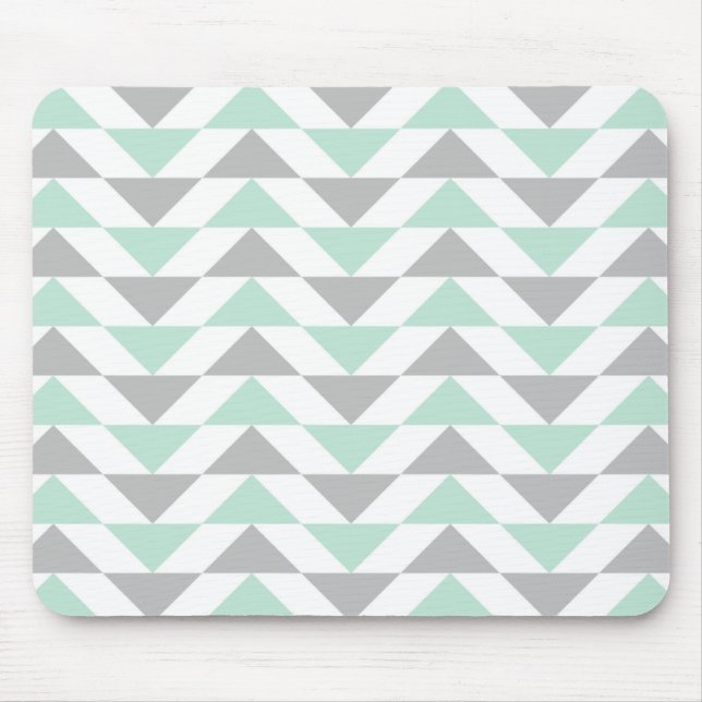 Geometric Triangles Mint Green Grey White Pattern Mouse Pad (Front)