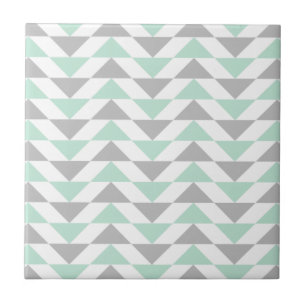 Geometric Triangles Mint Green Grey White Pattern Tile