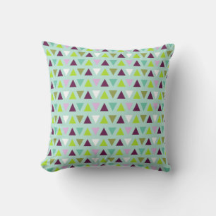 Geometric Triangles Mint Green Purple Pattern Cushion
