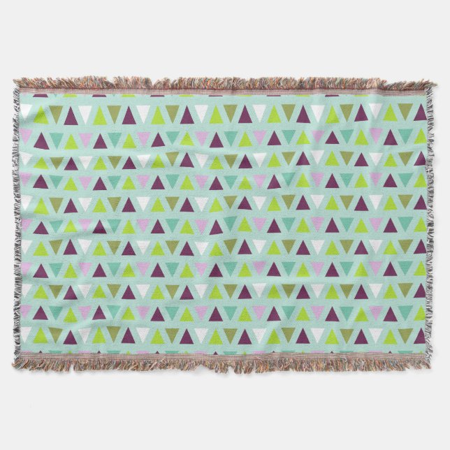 Geometric Triangles Mint Green Purple Pattern Throw Blanket (Front)