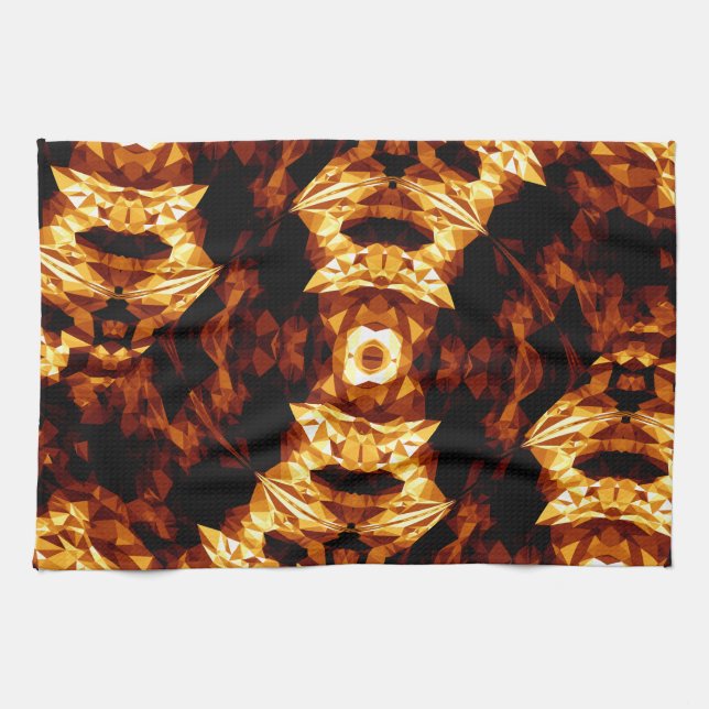 Geometric Triangles Orange Brown Black Abstract Tea Towel (Horizontal)