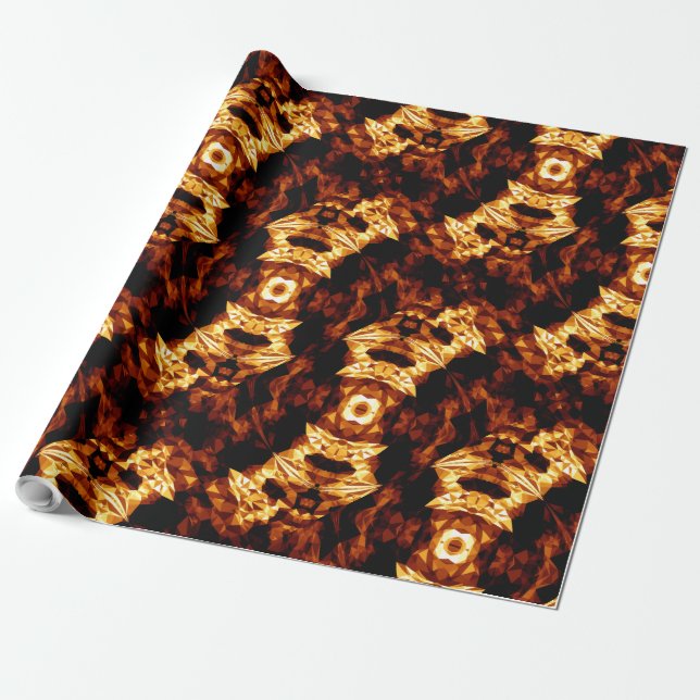 Geometric Triangles Orange Brown Black Abstract Wrapping Paper (Unrolled)