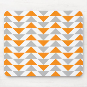 Geometric Triangles Orange Grey White Pattern Mouse Pad