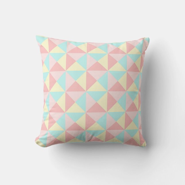 Geometric Triangles Pastel Pink Blue Yellow Pillow (Front)
