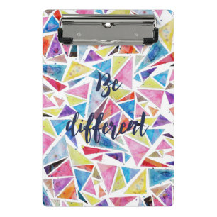 geometric triangles pattern “be different” quote mini clipboard