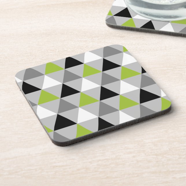 Geometric Triangles Pattern Grey Lime Green Black Coaster (Left Side)