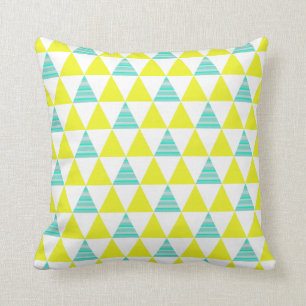 Geometric Triangles Pattern In Yellow White Aqua Cushion