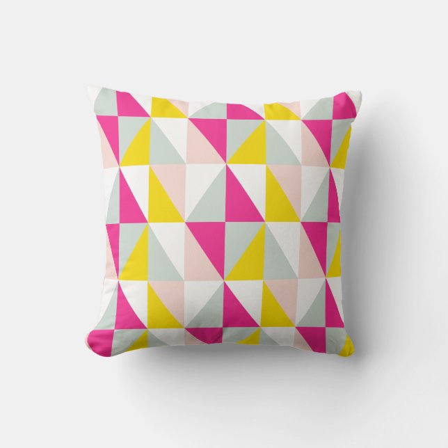 Geometric Triangles Pink And Yellow Pattern Cushion (Front)