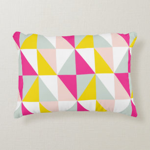 Geometric Triangles Pink And Yellow Pattern Decorative Cushion