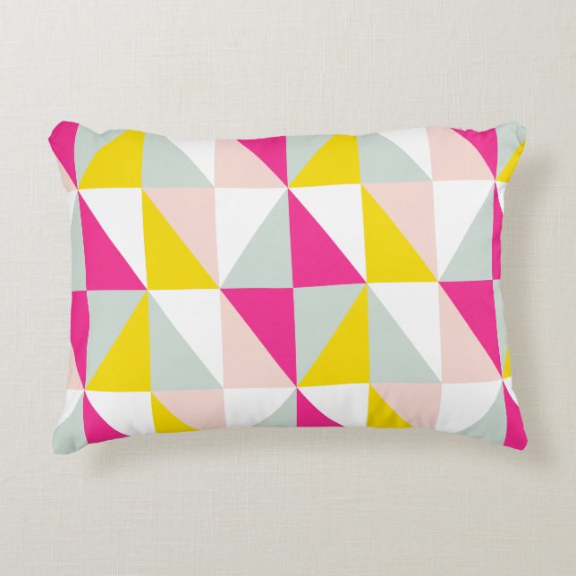 Geometric Triangles Pink And Yellow Pattern Decorative Cushion (Front)