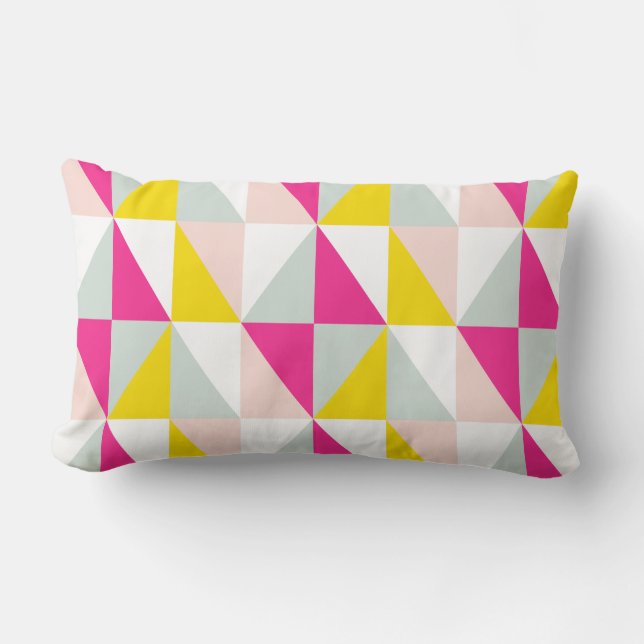 Geometric Triangles Pink And Yellow Pattern Lumbar Cushion (Front)