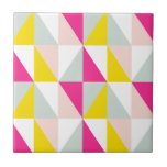 Geometric Triangles Pink And Yellow Pattern Tile<br><div class="desc">Ceramic tile featuring trendy geometric pattern of pink and yellow triangles.</div>