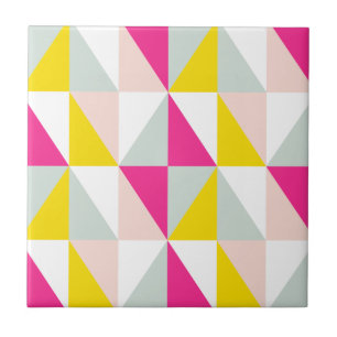 Geometric Triangles Pink And Yellow Pattern Tile