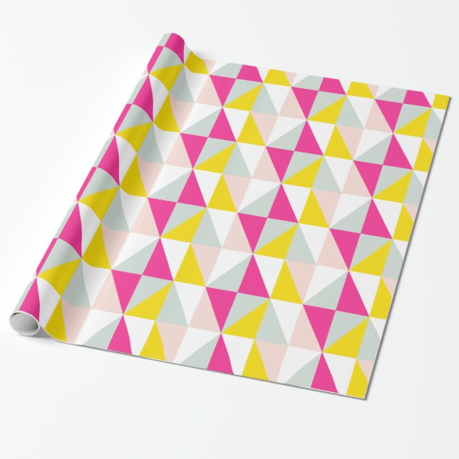 Geometric Triangles Pink And Yellow Pattern Wrapping Paper (Unrolled)