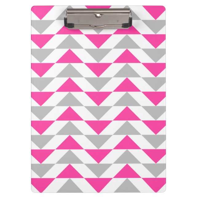 Geometric Triangles Pink Grey White Pattern Clipboard (Front)