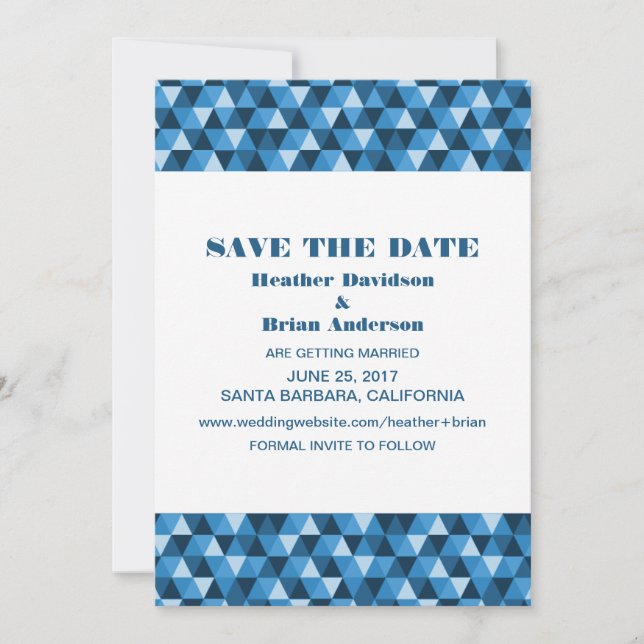 Geometric Triangles Save the Date Invite, Blue Invitation (Front)