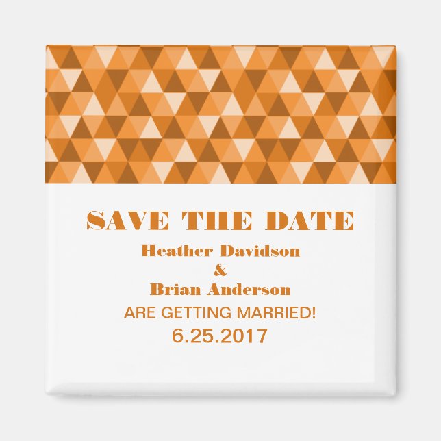 Geometric Triangles Save the Date Magnet, Orange Magnet (Front)