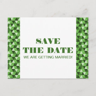Geometric Triangles Save the Date Postcard, Green Announcement Postcard