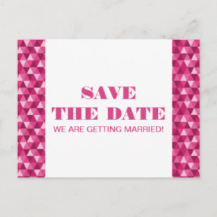 Geometric Triangles Save the Date Postcard, Pink Announcement Postcard